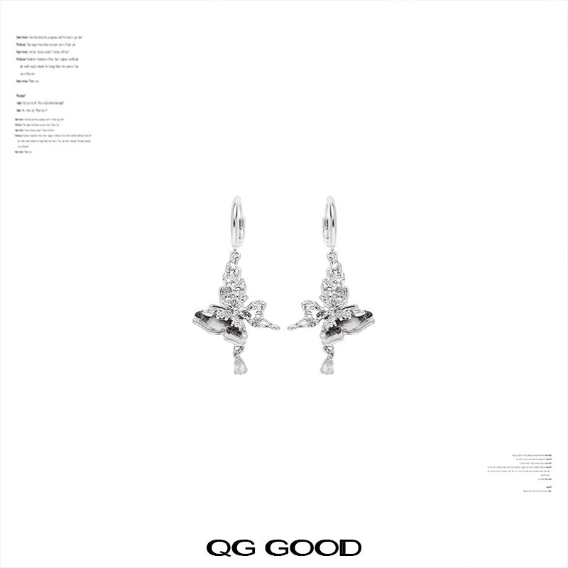 QG水墨肌理蝴蝶耳扣轻奢高级感新中式小众复古个性耳饰小耳环独特