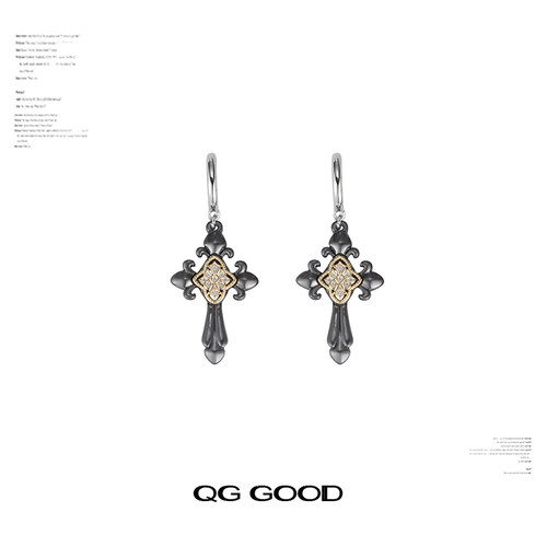 鸢尾花十字架耳环女时尚甜酷风