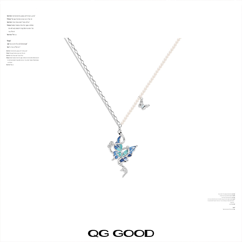 灵蛇缠绕蝴蝶项链女原创设计珍珠拼接轻奢高级感小众独特原创颈链