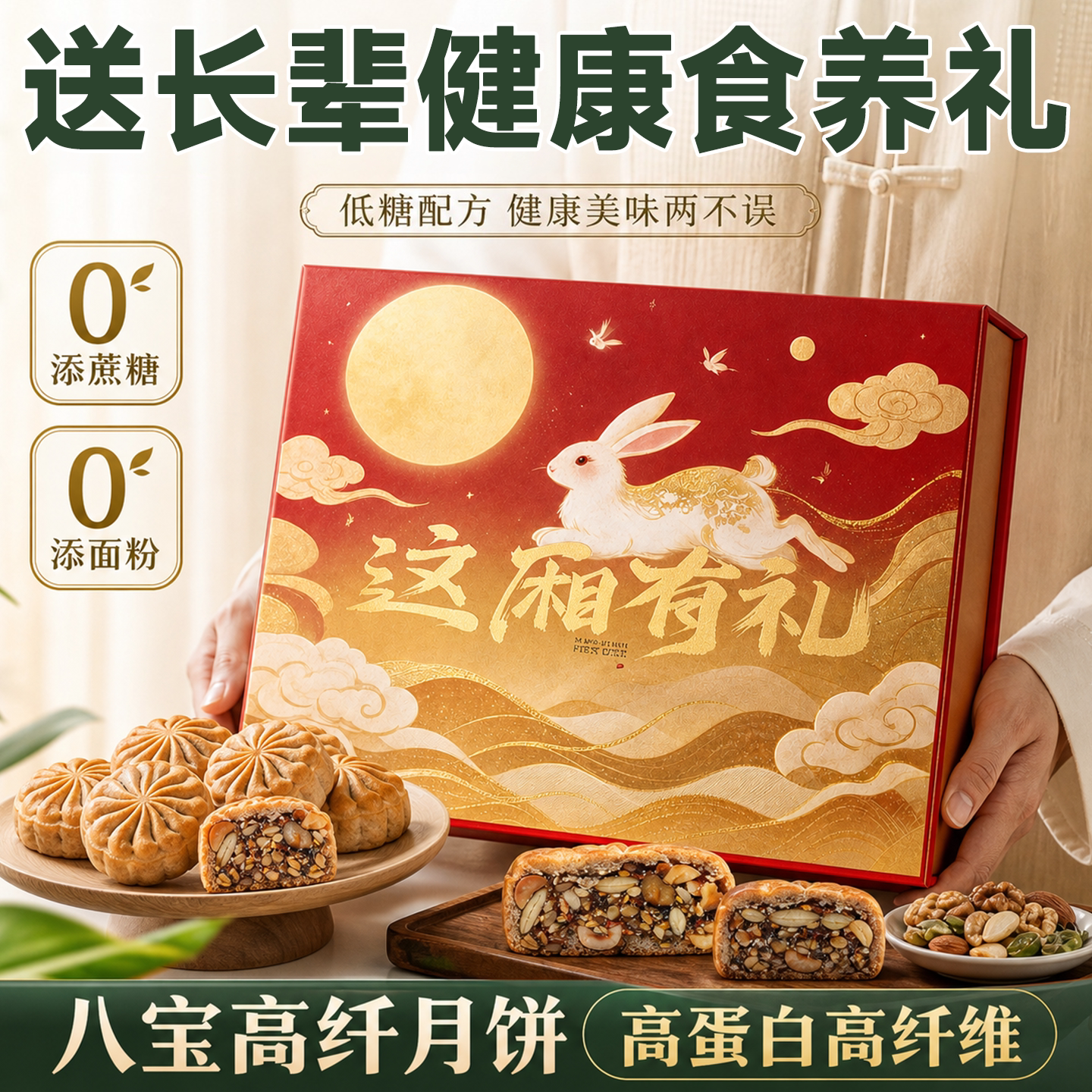 荞麦月饼无蔗糖粗粮糕点特色小点心糖人专用控糖食物中秋月饼礼盒