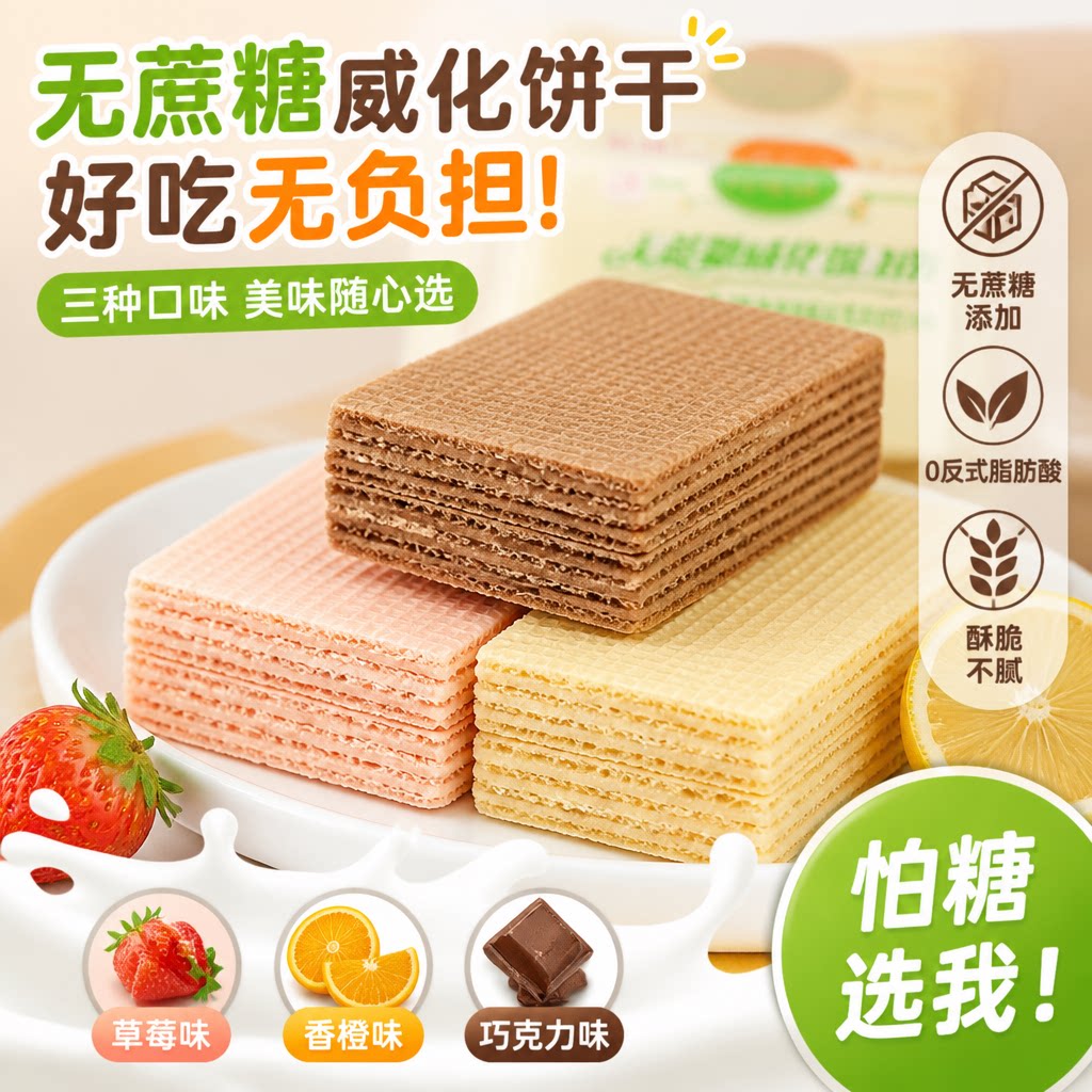 无糖夹心威化饼干!控糖健康零食