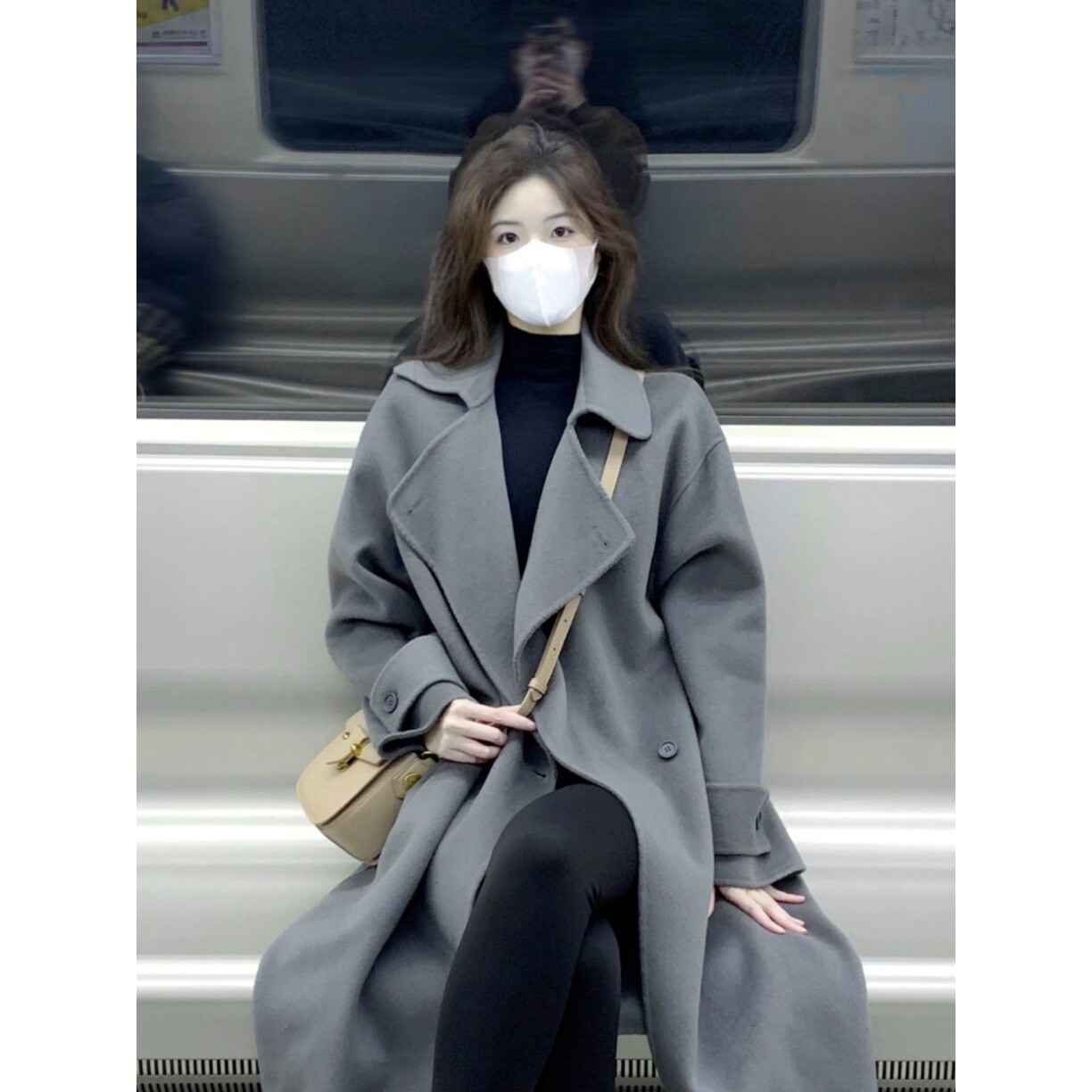 灰色呢子大衣女2024秋冬新款毛呢外套高级感小个子韩系赫本风加厚
