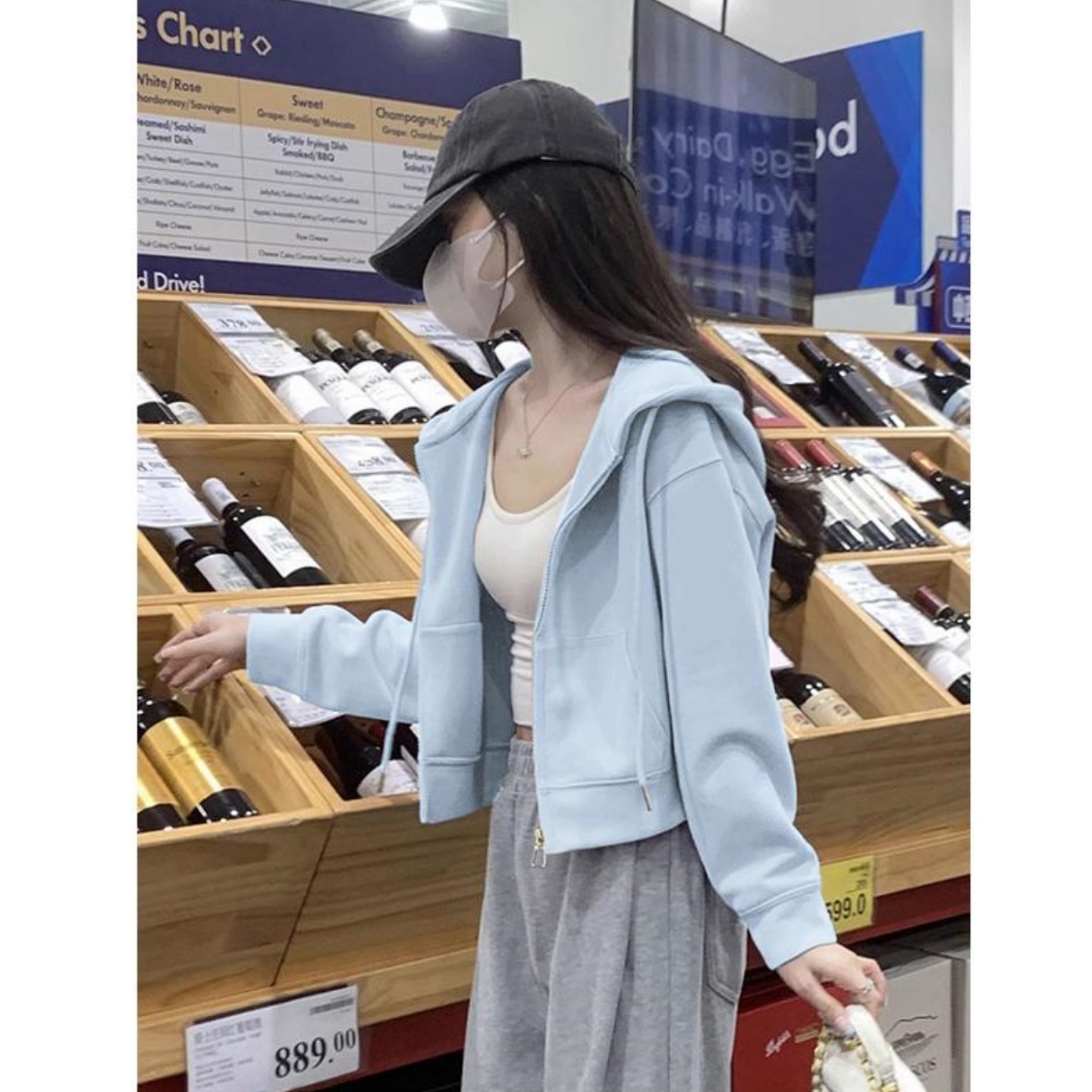 天蓝色保暖开衫卫衣女秋冬2025新款短款休闲拉链加绒加厚连帽外套