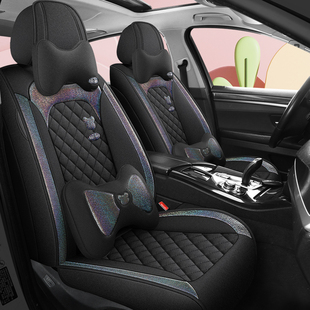 汽车座椅套座套四季通用坐垫卡通冬季透气亚麻布艺女车垫全包座垫