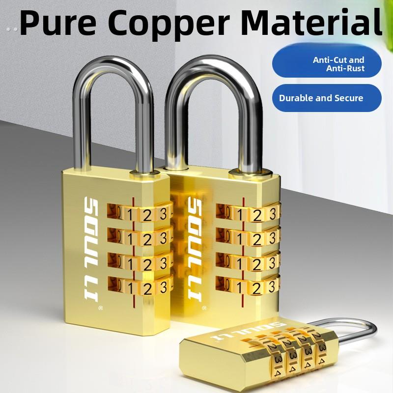 实心纯铜密码锁防水迷你小锁头家用储物柜行李箱黄铜安全挂锁