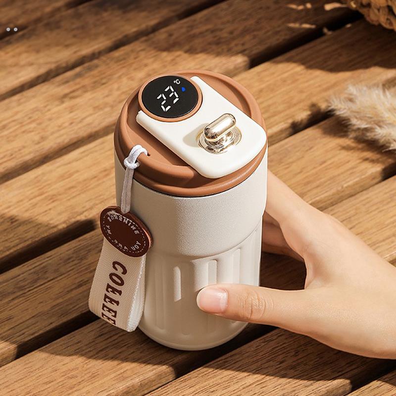 316不锈钢温显保温杯 女生专用高颜值办公室随行杯 450ml双盖现代