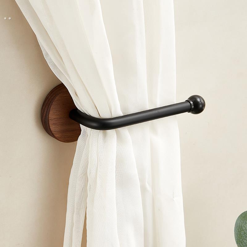 中古风窗帘挂钩固定器胡桃木门帘绑带浴帘侧钩收纳卡扣束带免打孔
