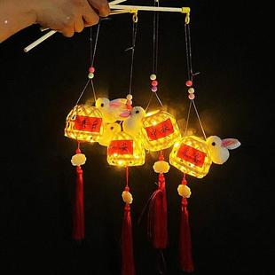 网红竹编古风兔子灯笼发光玩具中秋新年夜光手提小礼品摆摊小商品