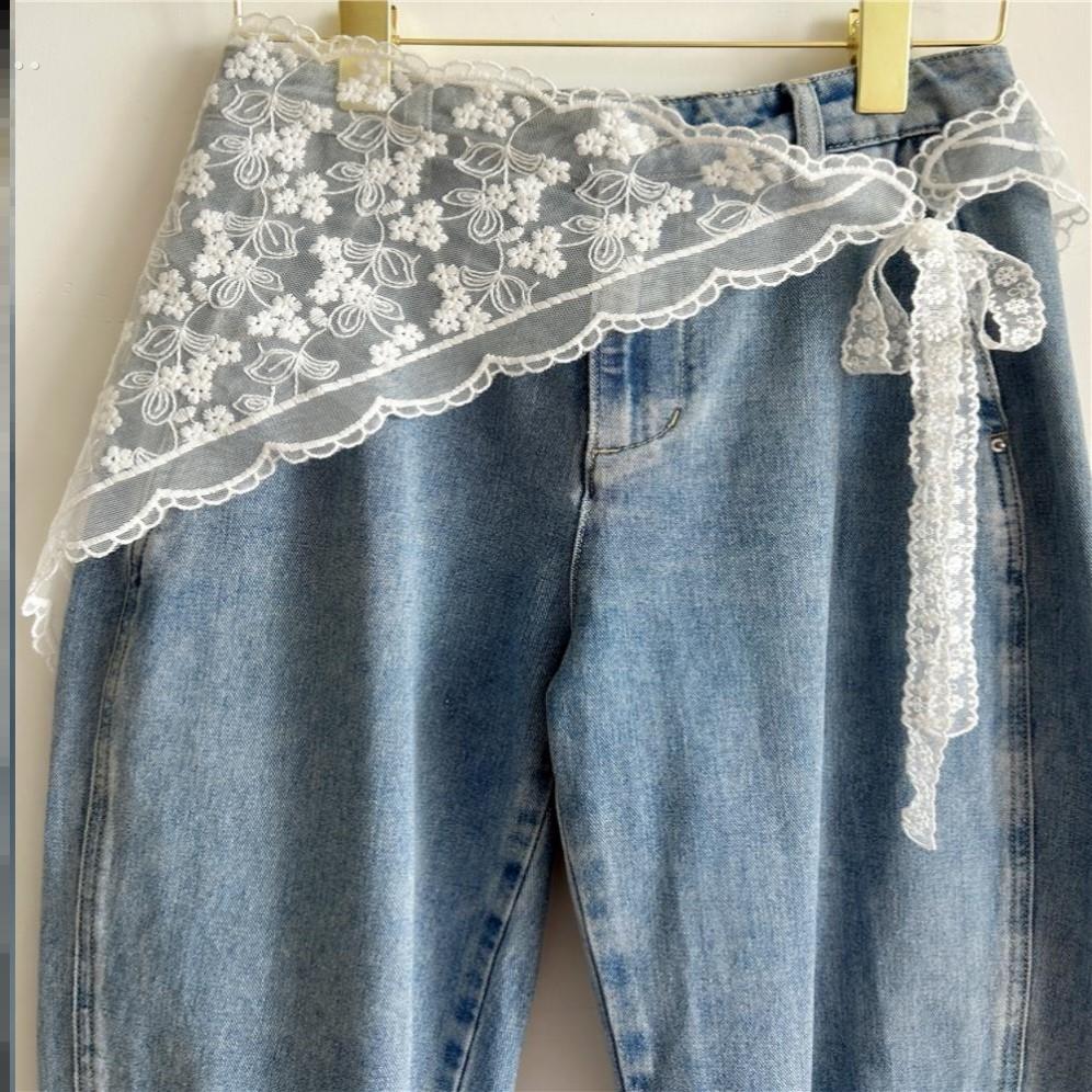 时尚屁帘女蕾丝三角巾叠穿高级腰带配裙子流苏腰搭丝巾围巾腰封