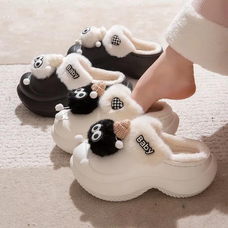 棉拖鞋女冬季室内居家用外出加绒加绒防水防滑增高厚底拖鞋女冬天