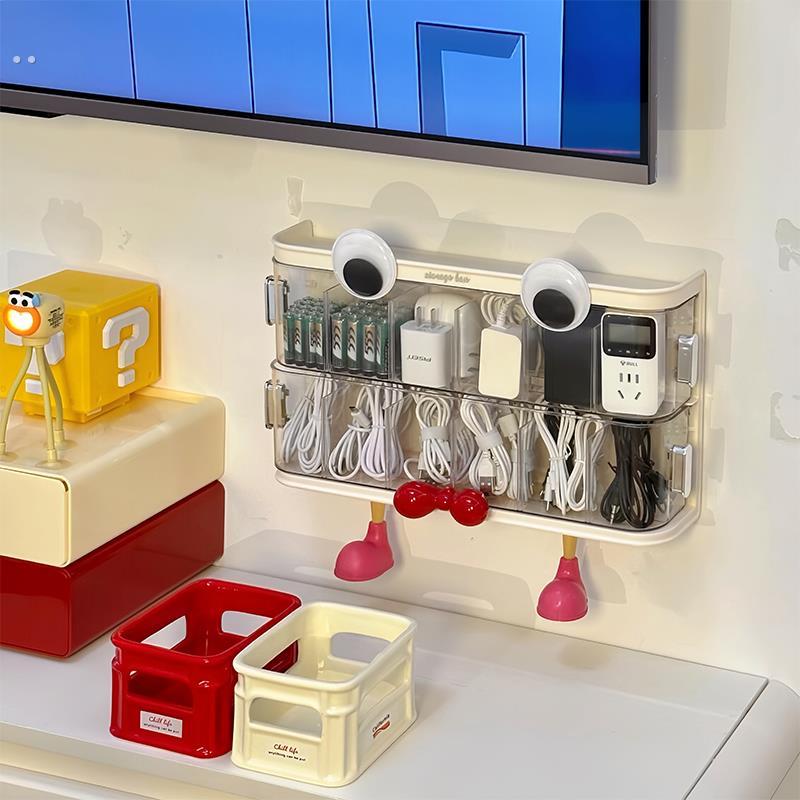 家用壁挂双层抽拉收纳盒免打孔数据线透明收纳内衣裤袜子收纳神器