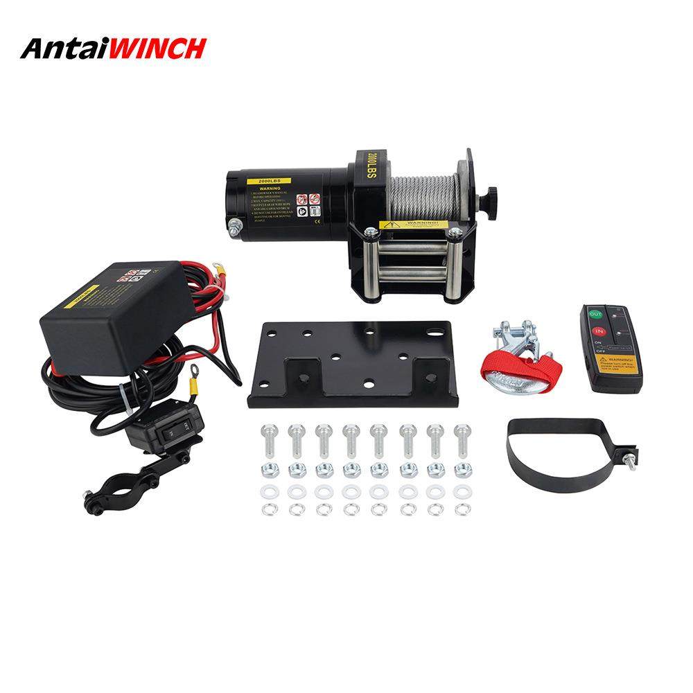 热销12v/24v2000磅迷你电动绞盘直流电绞盘钢丝绳绞盘