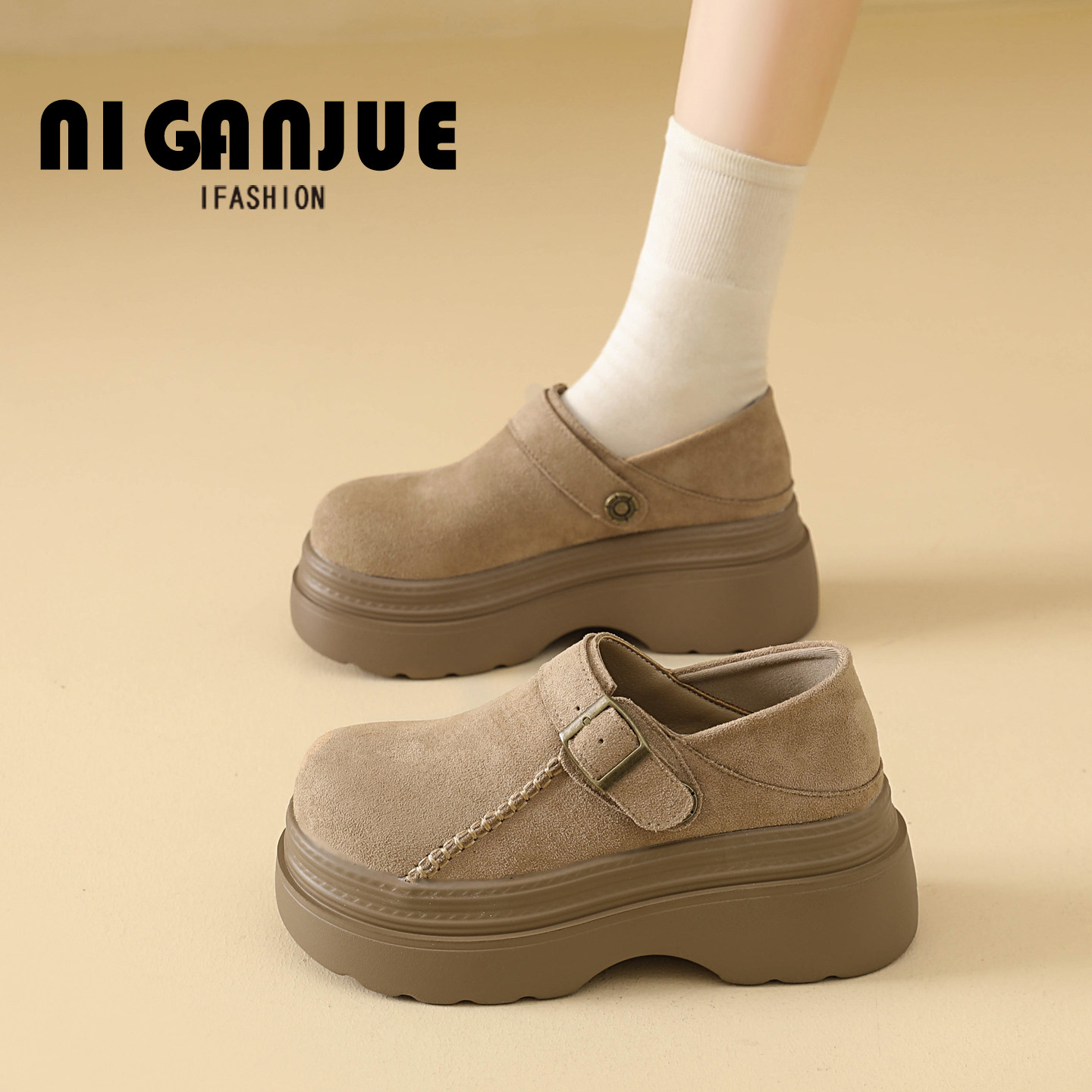 厚底增高全包两穿勃肯鞋女2026新款春季百搭一脚蹬乐福鞋单鞋小码,女鞋,深口单鞋,淘宝优惠券,粉丝福利购,淘宝优惠卷