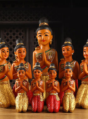 泰国迎宾女跪佛摆件泰式餐厅会所迎客东南亚风情装饰工艺品实木