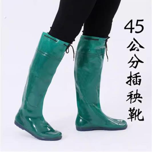 插秧水鞋女男下田专用稻田水田袜农田高筒田园雨靴牛筋软底涉水靴