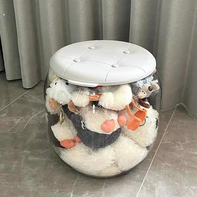 娃娃收纳桶透明凳子装布娃娃毛绒玩具整理神器儿童储物玩偶收纳箱