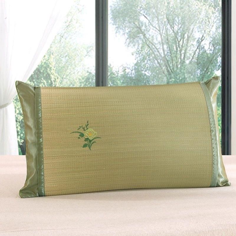 凉席草席枕片枕皮一对装2条兰草成人枕头套子夏天然蔺草枕巾枕席