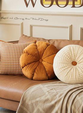 高级感南瓜色 轻奢抱枕橙色沙发客厅靠枕床头靠垫覆古蒲团飘窗ins