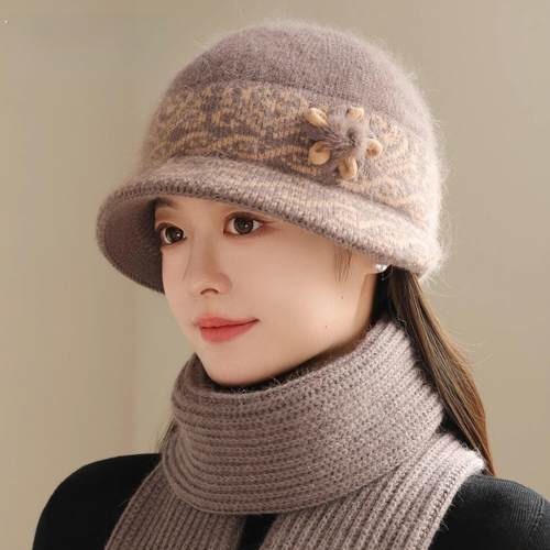 针织毛线帽子女新款冬季中老年人兔毛棉帽保暖奶奶送长辈生日礼物
