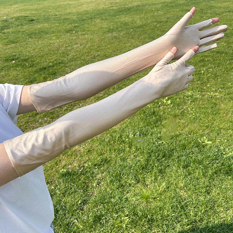 防晒手套女户外骑行夏季女士薄款开车袖套防紫外线长款漏二指手套