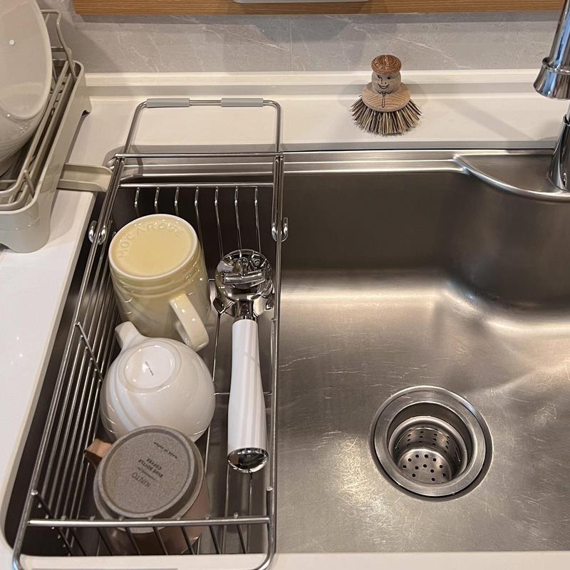 不锈钢水槽置物架厨房伸缩沥水碗筷抹布碗碟多功能收纳架沥水ins