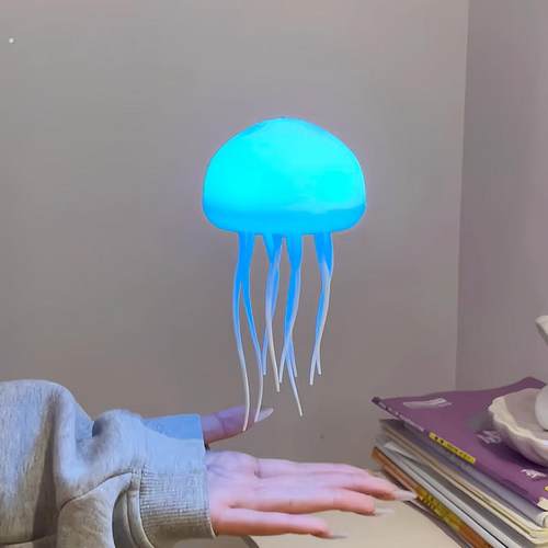 悬浮水母灯可声控渐变七彩变色小夜灯氛围感挂件灯创意感应床头灯
