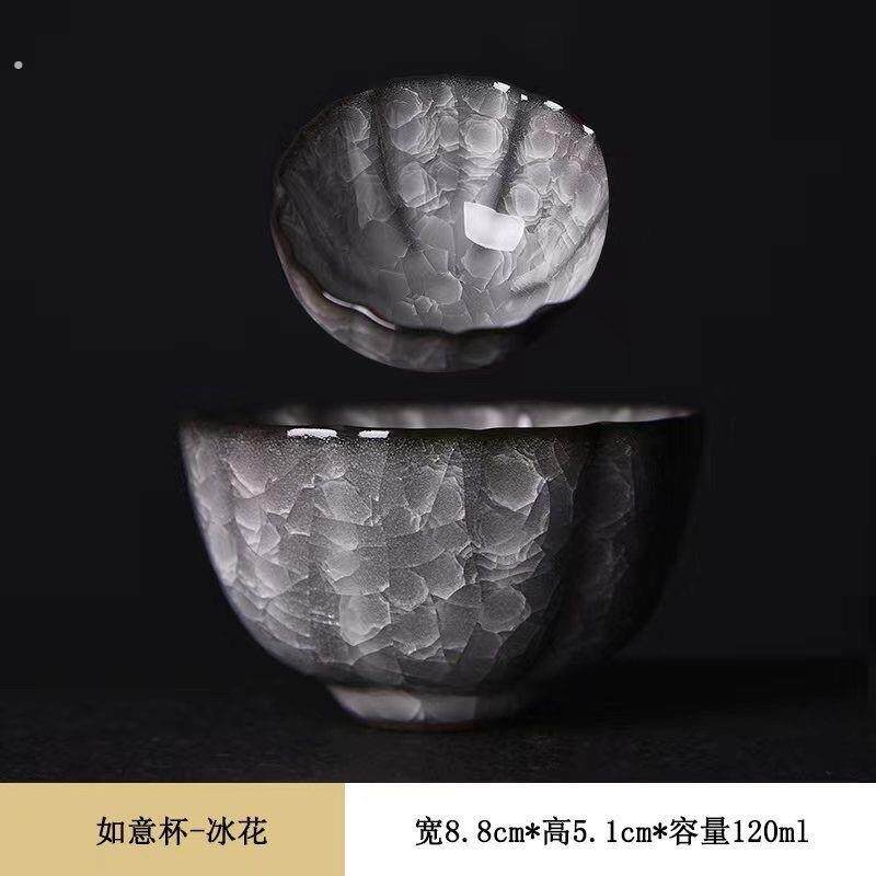 龙泉青瓷主人杯精致小茶杯哥窑茶盏黑冰裂茶杯冰裂釉男士功夫茶具