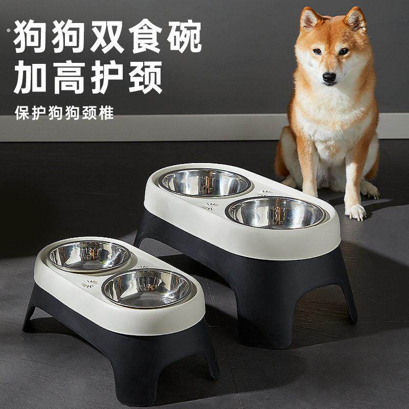 新款狗狗高架碗宠物饮水喂食碗防打翻不锈钢食盆猫咪饭盆现货