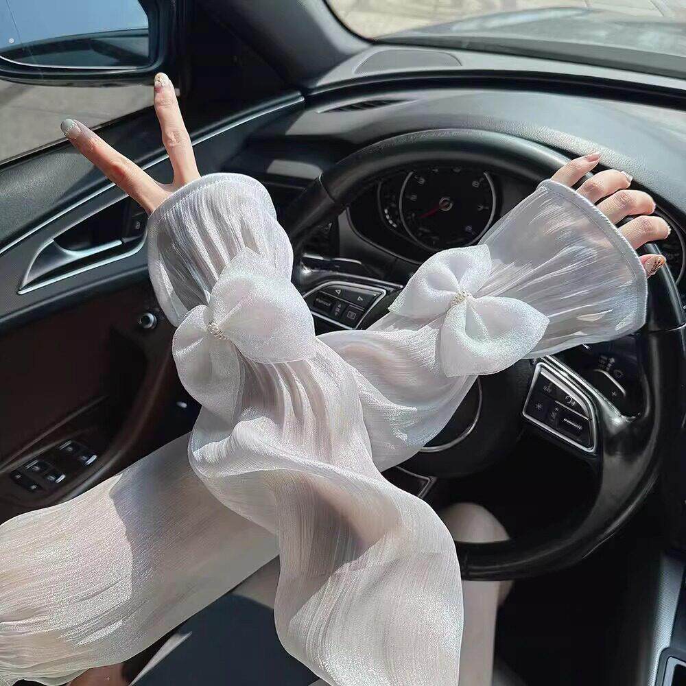 欧根纱立体蝴蝶结冰丝袖套女夏季开车防晒手袖甜美百搭灯笼袖冰袖
