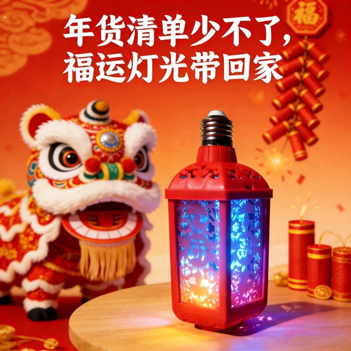 2026款新年七彩福字灯笼六角福字灯春节红灯笼灯泡七彩变色福字灯