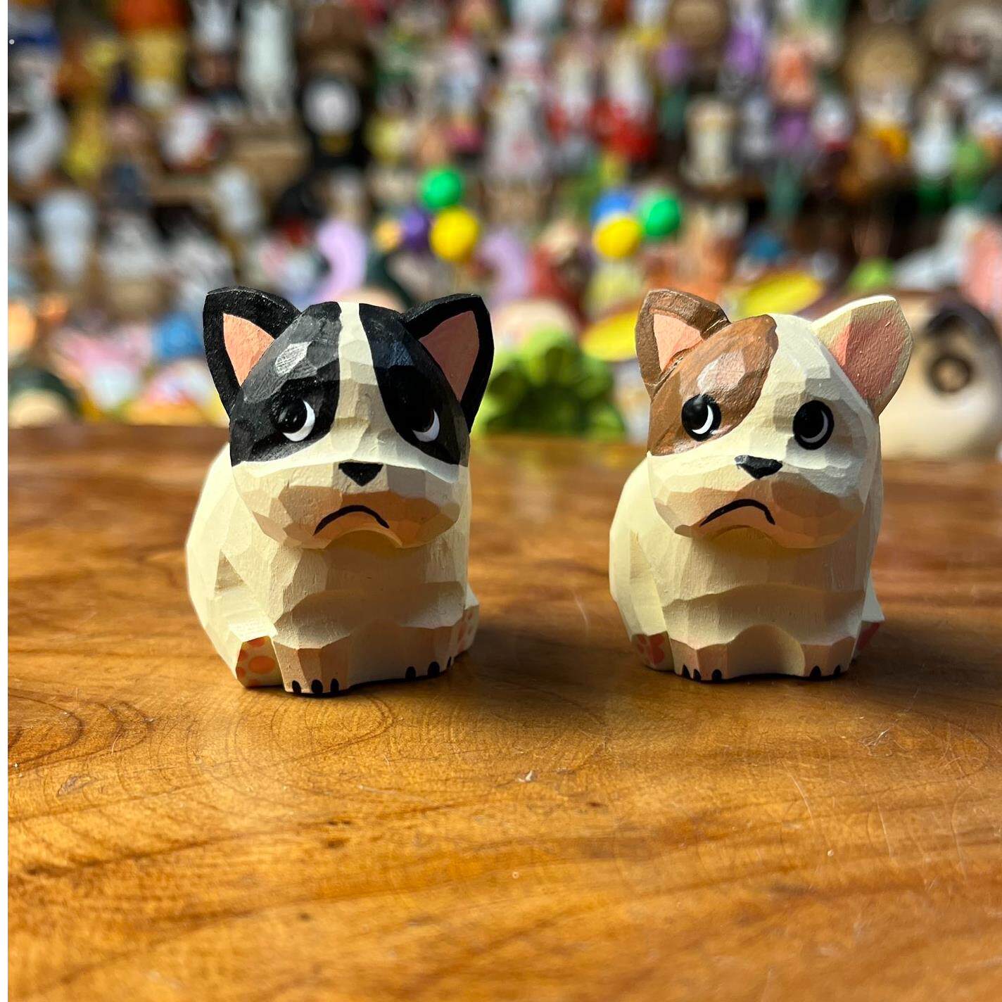 “可爱小法斗”手工木雕小摆件可爱法国斗牛犬创意工位桌面装饰品