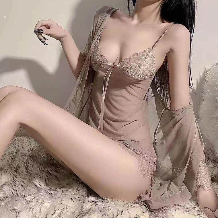 性感睡衣女夏季蕾丝薄款冰丝吊带睡裙春秋款纯欲风家居服大码睡袍