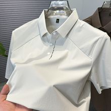 高端纯色短袖t恤男2025新款冰丝polo衫男装夏季薄款上衣服衬衫领