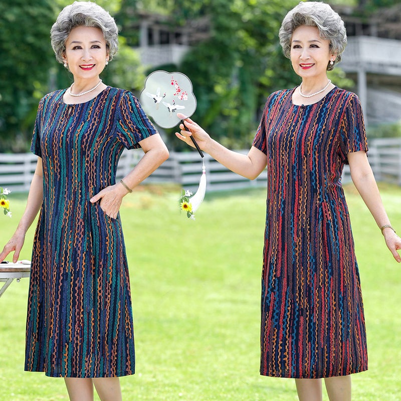 中老年人夏季连衣裙女棉