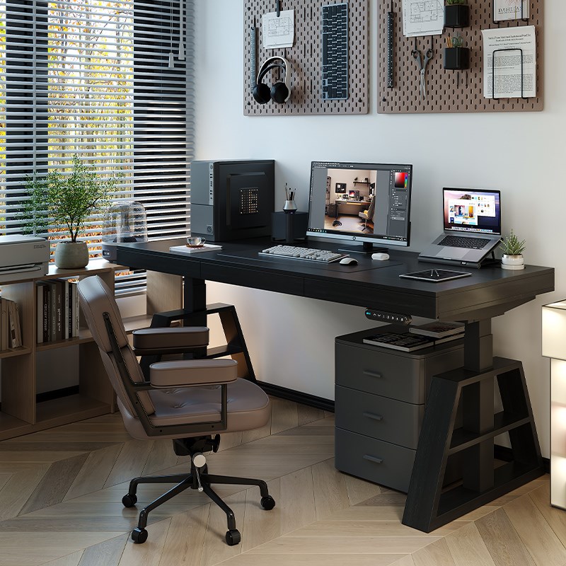 实木智能自动升降书桌学生学习桌极简卧室台式电脑桌办公桌家用