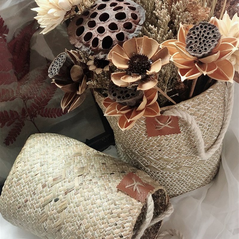 手工编织海草编草编手提篮花篮干花假花器收纳篮