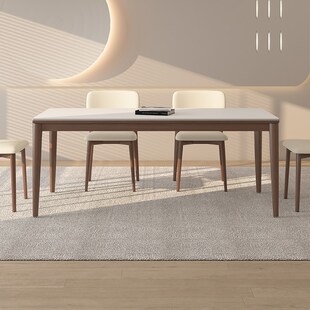 胡桃木德利丰岩板餐桌家用小户型原木H中古奶油风高端实木吃饭桌