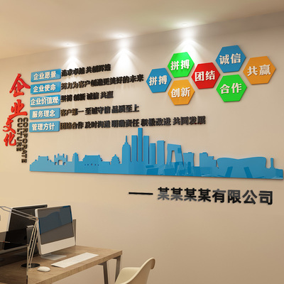 公司背景墙装饰励志语录立体贴纸室企业愿景文化墙定