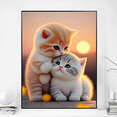 可爱动物猫咪钻石画 手工点贴钻十字绣满钻