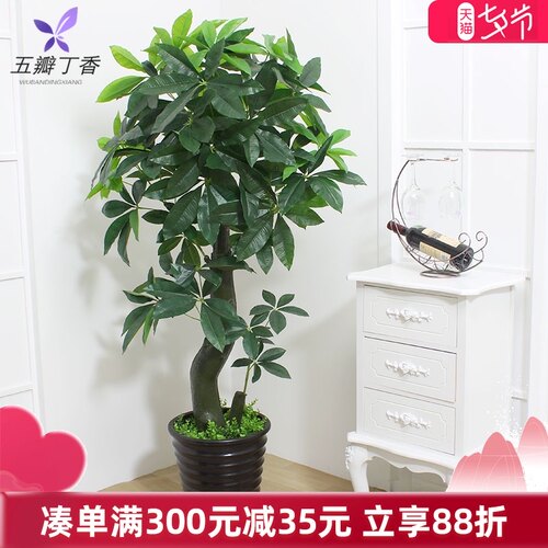 假树仿真发财树盆栽绿植大型植物盆景室内装饰滴水观音塑料花
