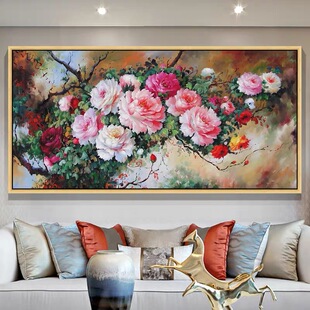 00中国风家用客厅油画牡丹花方钻满钻钻石画全粘贴钻十字绣