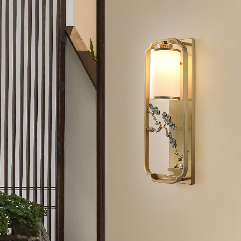 全铜新中式壁灯背景墙中国风酒店别墅会所楼梯走廊过道灯