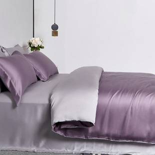 简约纯色双拼丝滑裸睡1T8m床单床笠床 轻奢风双面天丝四件套夏季