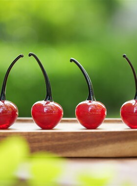 淄博琉璃手作仿真樱桃车厘子桌面摆件假水果家居果盘装饰品小礼物