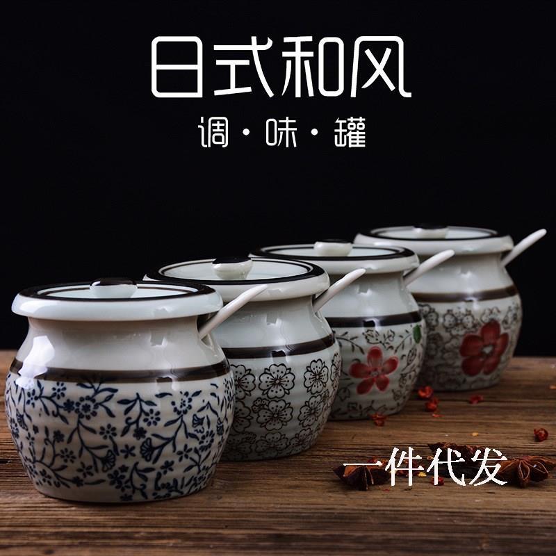 一件温手绘釉下彩日式和风陶瓷餐具陶瓷调味罐糖罐猪油罐