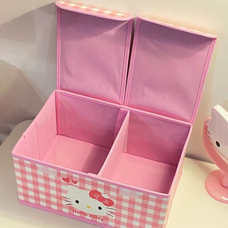折叠收纳箱储物盒化妆品可爱凯蒂猫女生宿舍盖