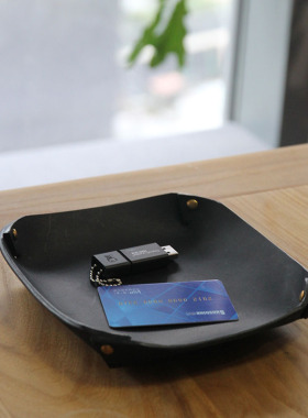 牛皮托盘简约植鞣头层玄关收纳盘真皮钥匙杂物盘客厅慢工手工