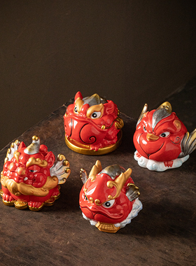 创意国潮风祥瑞四灵金蟾貔貅陶瓷摆件家居办公桌面装饰礼品摆设