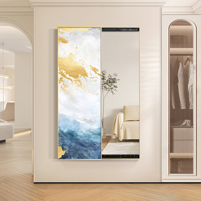 现代简约玄关推拉全身镜装饰画抽象隐藏式试衣镜挂画卧室镜子壁画