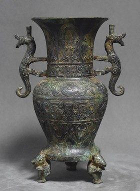 仿古青铜器双龙瓶铜瓶投壶工艺品摆件家居装饰复古博古架玄关